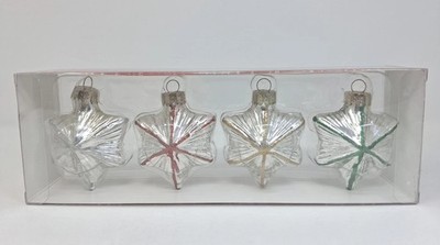 Martha Stewart Mini Star Ornaments Silver Glass Glitter Colors 4 In Box NIB 2''