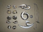 Lot of 9 vintage - CROWN TRIFARI JEWELRY - silver tone - earrings pins necklace