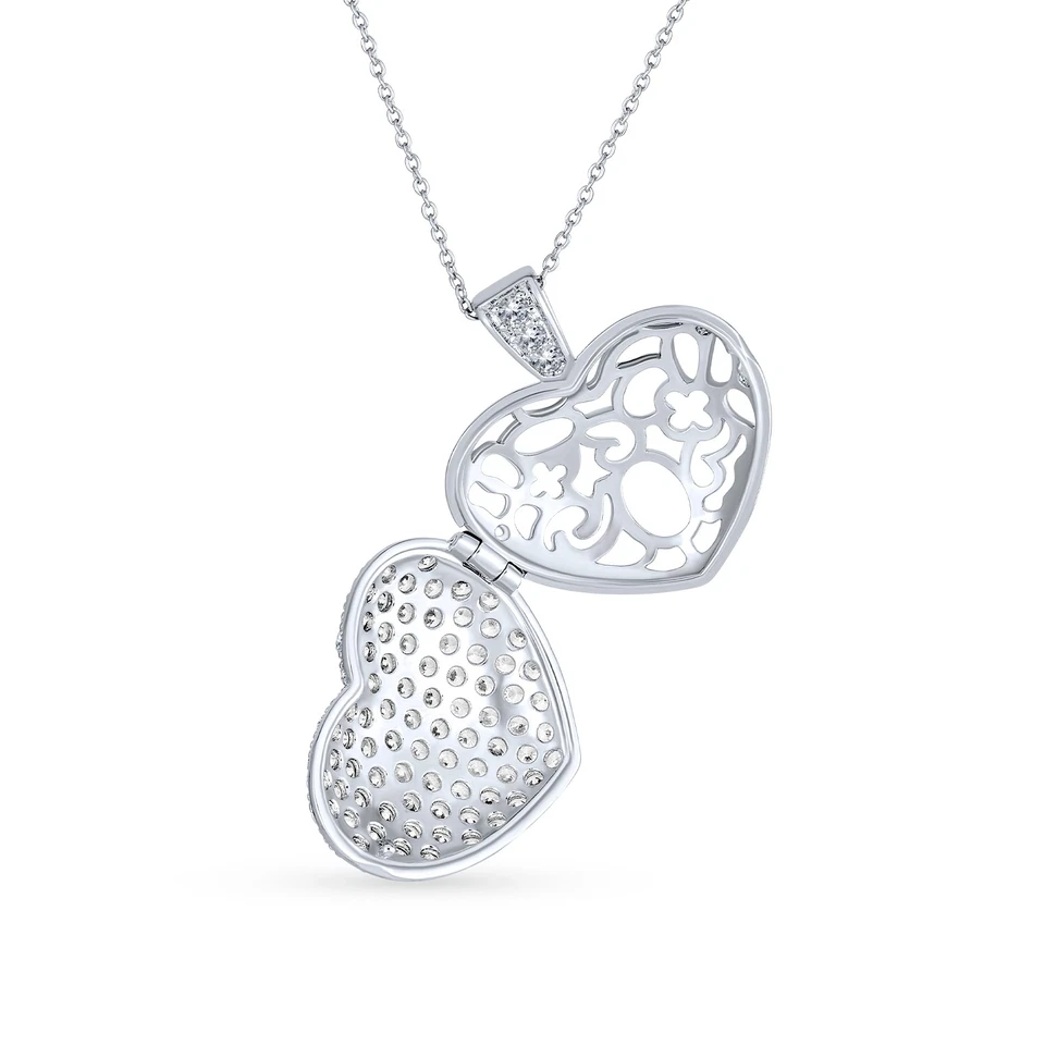 Collar medallón difusor aromaterapia corazón soplado circonita cúbica grande pavé para aceite esencial Foto 3 de 4
