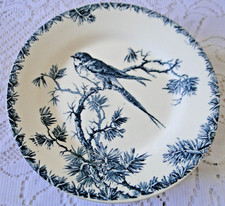 Assiette GIEN porcelaine opaque modèle Provençal bleu oiseau pin 21,5cm 19ème