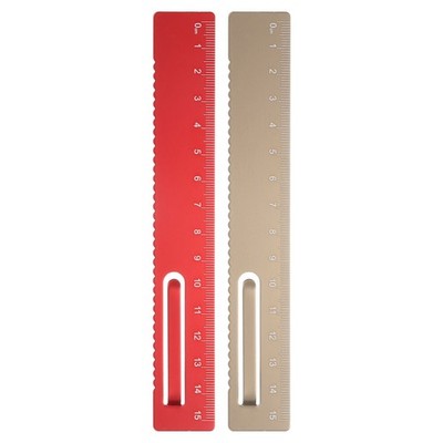 2pcs Straight Ruler 15cm Metric Bookmark Clip Ruler, Red/Gold