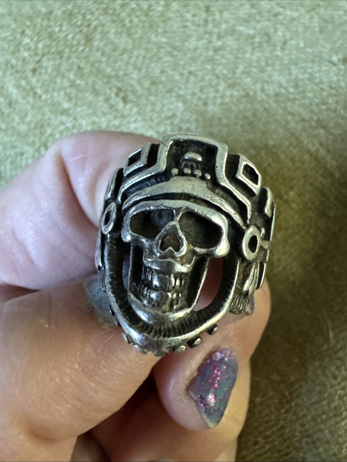 Heavy Genuine Sterling Silver Ring Solid 925 Azte… - image 3