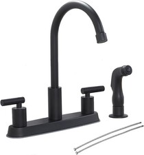 2 Handle Kitchen Sink Faucet W/ Side Sprayer 3/4 Hole Black Stainless Steel