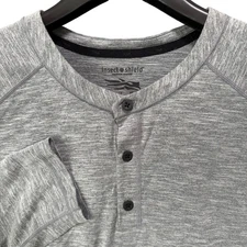 Sitka Insect Shield XXL Gray Long Sleeve Henley Button Hunting Fishing Shirt 2XL