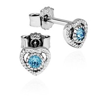 Paar Herz Ohrstecker 925 Silber Rhodiniert 5X5Mm Ohrringe Zirkonia Hellblau
