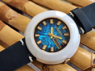 VERY RARE VINTAGE CITIZEN 61-0992 AUTOMATIC GENT BLUE Meteorite DIAL FACET GLASS