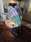 Vintage Tiffany Style Stained Glass Butterfly Themed Light - 9" Tall
