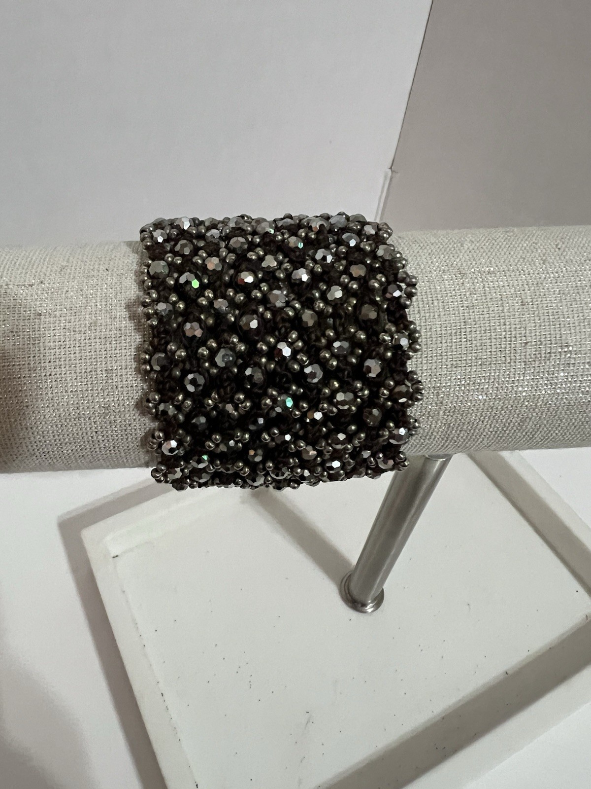 Handcrafted Beaded Adjustable Black Cuff Bracelet… - image 1