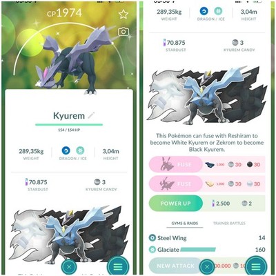   Shiny Kyurem have Skill Glaciate  -  P T C - 80kStardust - Description