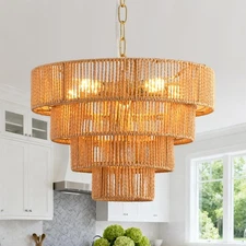 Boho Pendant Light Fixtures,15.7" Rattan Hanging Lamp for Kitchen Island,5-Li...