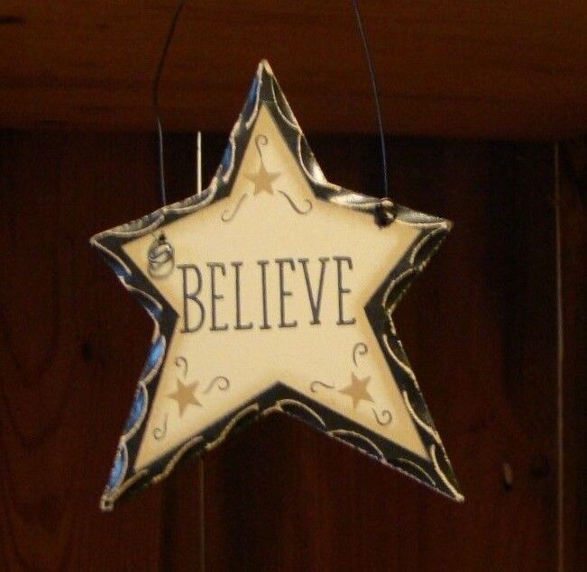 Primitive Carved look Star ~BELIEVE~ Country Home decor Wall or ornament