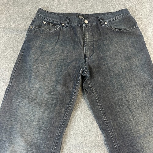 Vtg Hugo Boss Jeans 32 32 Relaxed Bootcut Dark Blue Neppy Houston Pinpoint Denim - Picture 3 of 11