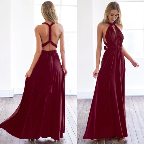 Maxi Vestido Damas Cóctel Fiesta Baile de graduación Vestido Cuello Halter Dama de honor Boda Largo* - Imagen 15 de 29