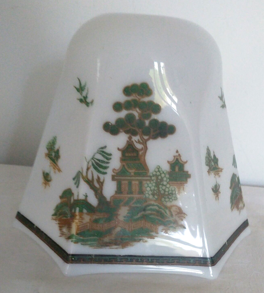 Vintage Oriental Hexagonal Milk Glass Light Shade Hand Painted eBay