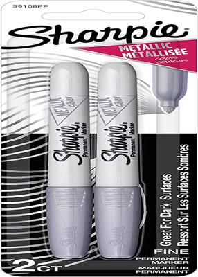 Sharpie Metallic Permanent Markers, Fine Point, Silver, 2 Count