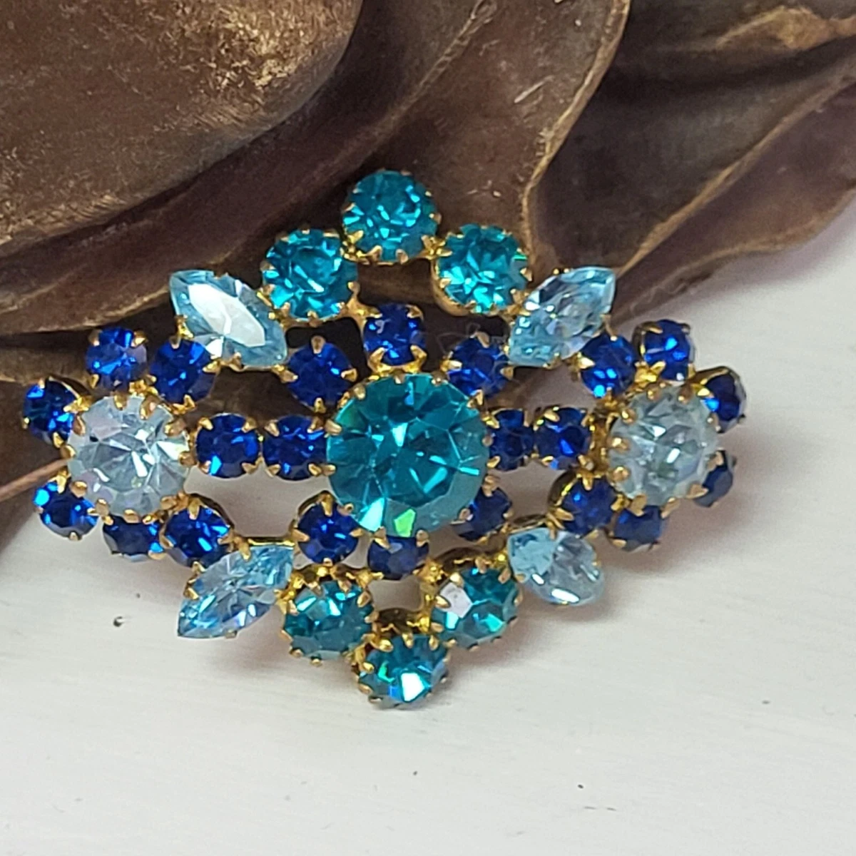 Mid Century Austrian Crystal Brooch with Blue Stones eBay
