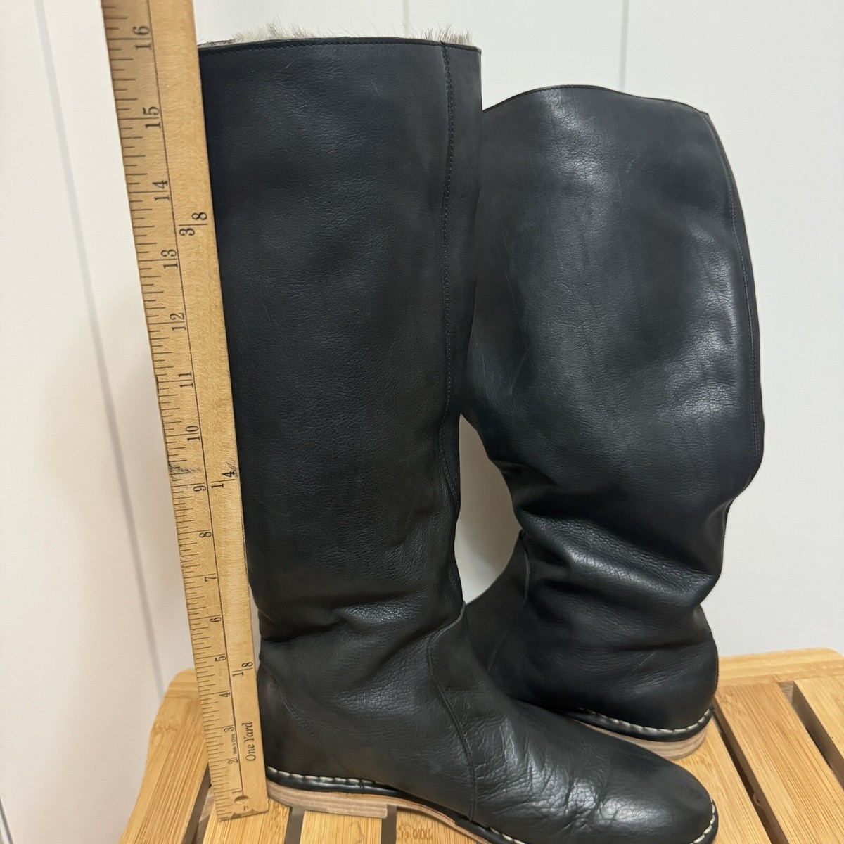 Sigerson Morrison Boots Black Leather Tall Faux Fur Lined Made