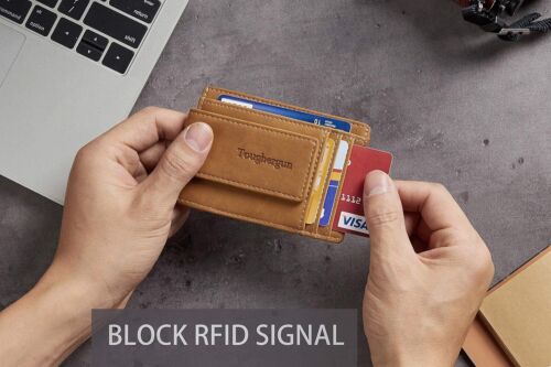 Cartera de bolsillo frontal RFID con clip para dinero para hombres Cartera minimalista delgada de cuero - Imagen 6 de 6
