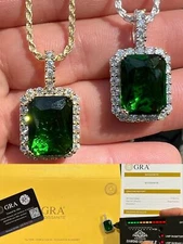 Iced Moissanite & Green Stone Pendant Necklace Silver / Gold Plated