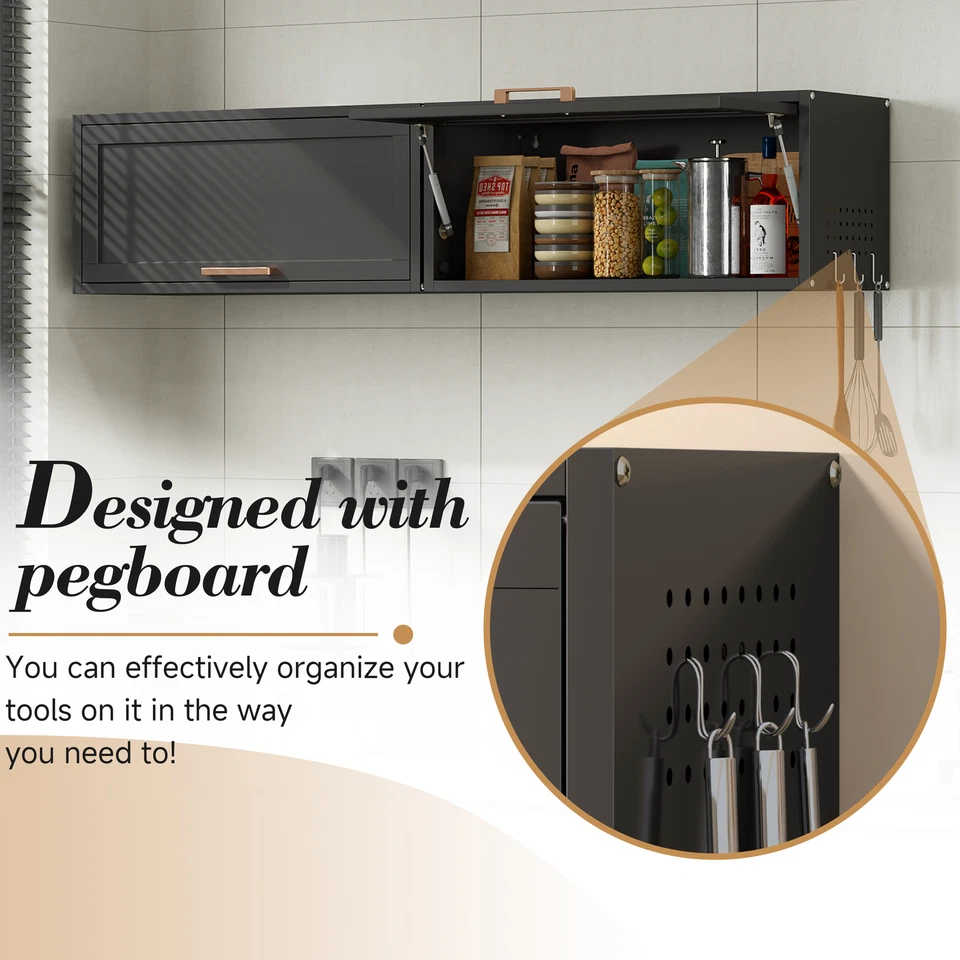 Gabinete de almacenamiento de metal montado en la pared gabinete de pared de garaje cocina 120 libras por estante Foto 4 de 4