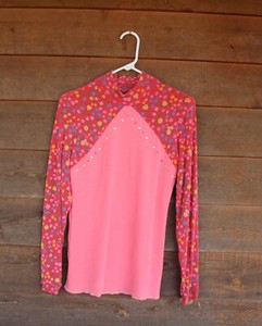Pink and flower Youth L/XL or ladies small show/rail/showmanship shirt