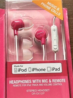 Sony DR-EX12iP Headphones w/Mic Remote Hot Pink iPod iPhone Ipad