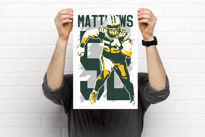 CLAY MATTHEWS art print/poster GREEN BAY PACKERS FREE S&H! JERSEY Foto 3 de 4