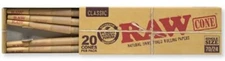 Raw Classic Single Wide CONE Rolling Papers 20 Cones/PK 70mm w/24mm Tip USA SHPD