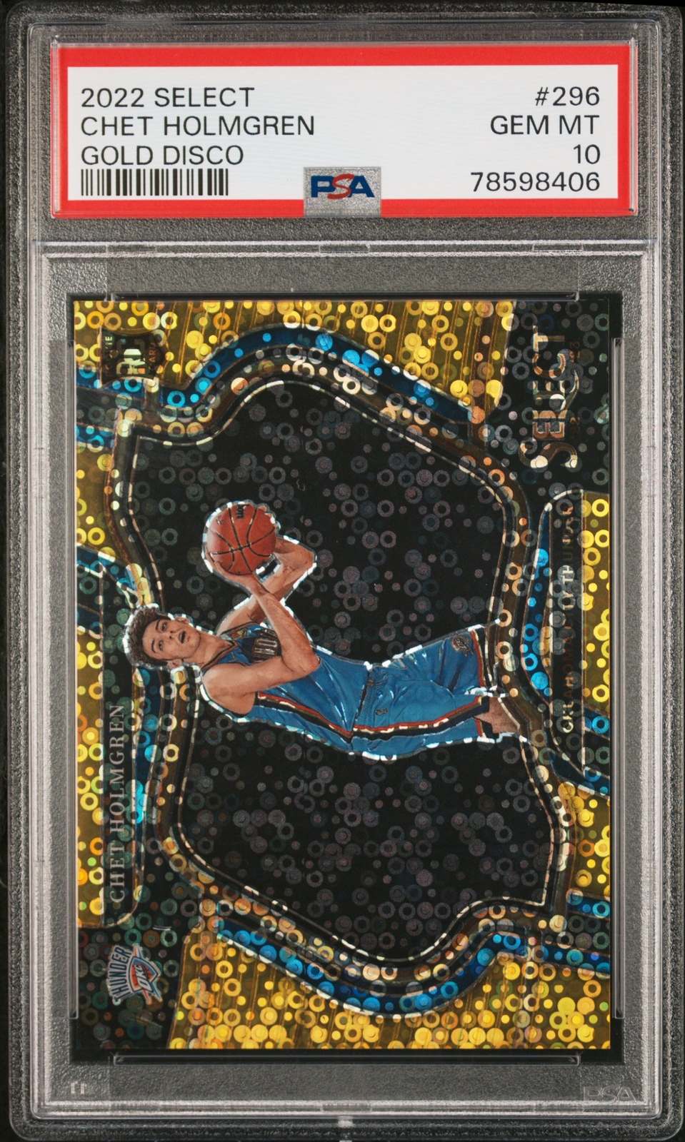 2022 Select Chet Holmgren #296 Courtside Rookie Gold Prizm 7/10 Jersey # PSA 10