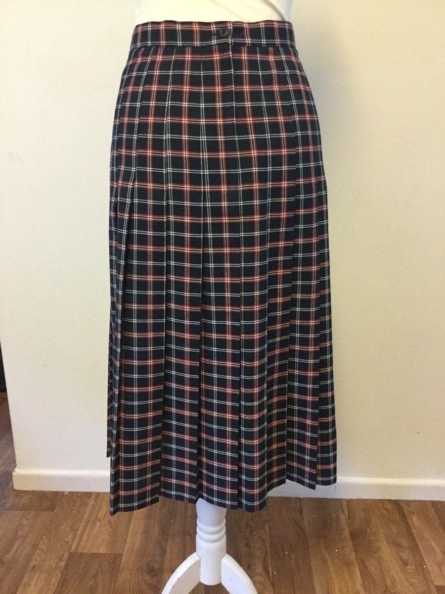 Vtg Red Whie & Blue Check Pleated Skirt Sz 12 Wear To Work