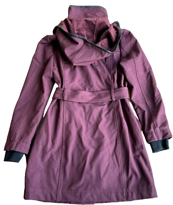 ^_^ NEW BADGLEY MISCHKA BURGUNDY BLACK THERMOTECH BELTED COAT SIZE