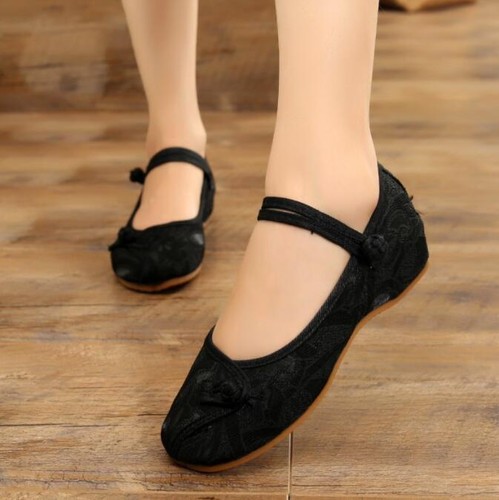 Women Chinese Folk Embroidered Flat Shoes Floral Mary Jane Sandals Shoes Comfort - Picture 3 of 22