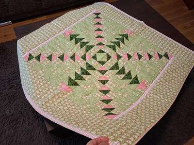 Patchworkdecke Handarbeit, rosa-grün, neu, 102 x 102cm