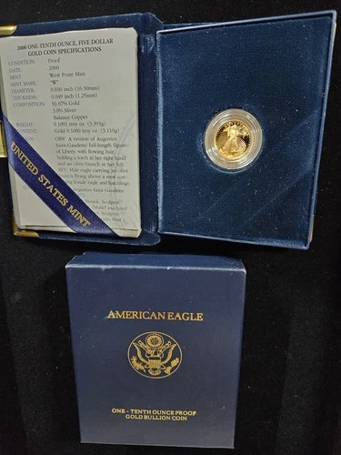 🌟 2000 $5 1/10 oz American Gold Eagle PROOF Coin BU UNC w/ COA