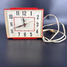 Vintage MCM General Electric GE Telechron- Plastic Red Clock Works!