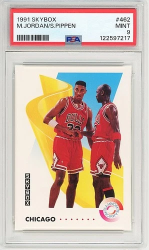 1991-92 -MICHAEL JORDAN/SCOTTIE PIPPEN- PSA 9 SkyBox Bulls Basketball Card #462