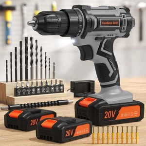 Cordless Drill 20V 25+1 Torque 370 In-lbs 2 Power Packs - Ideal for DIY Projects