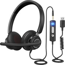 Wired Headphones with Microphone for PC, On-Ear Computer Laptop USB Headset with