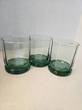 ANCHOR HOCKING ESSEX Set Of (3) Green Glass Old Fashioned Rocks Lowball Glasses-
