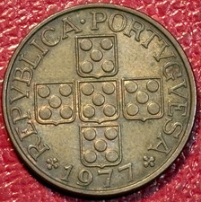 VERY NICE HIGH GRADE 1977  PORTUGAL ONE ESCUDO COIN-DEC690