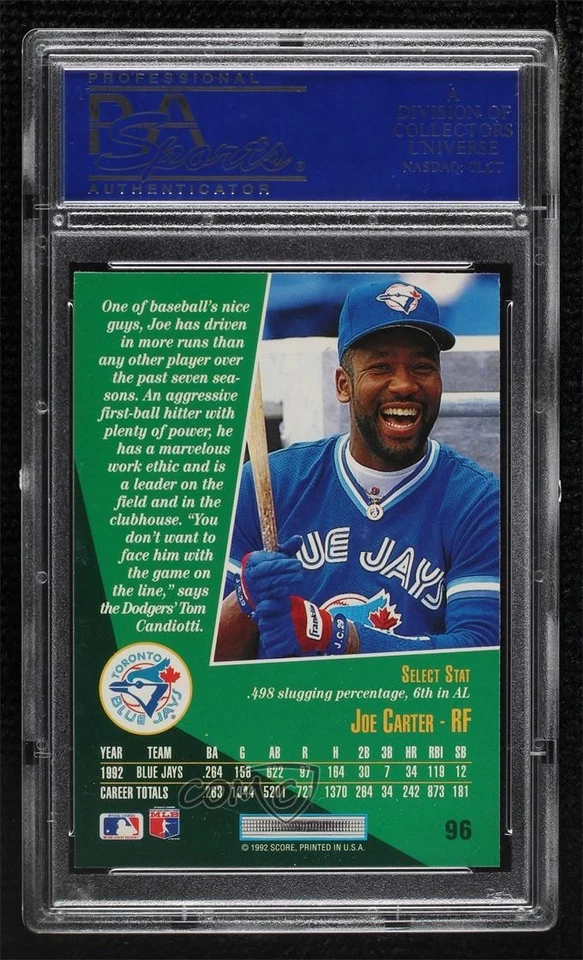 1993 Score Select Joe Carter #96 PSA 10 GEM MT - Image 2 of 3