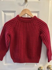 Irish Aran Type Popcorn Knit Sweater Kids 5-6 Years Red