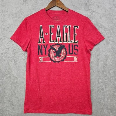 American Eagle Mens Red Graphic T-Shirt Athletic Fit Small NY US Logo