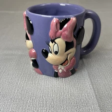 Disney Minnie Mouse 3D Relief Ceramic Mug Purple Sculpted Face Cup Thailand