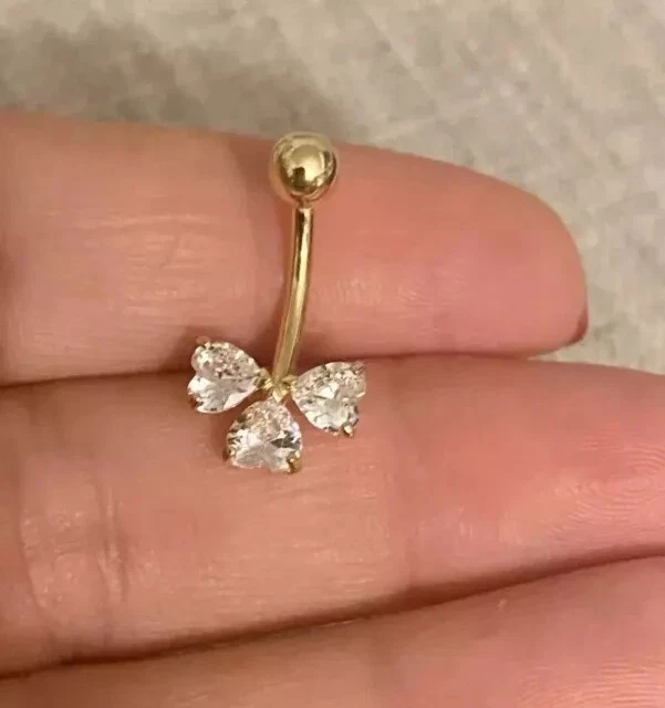 2CT Heart Cut Simulated Diamond Belly Button 14k Yellow Gold plated. Foto 4 de 4