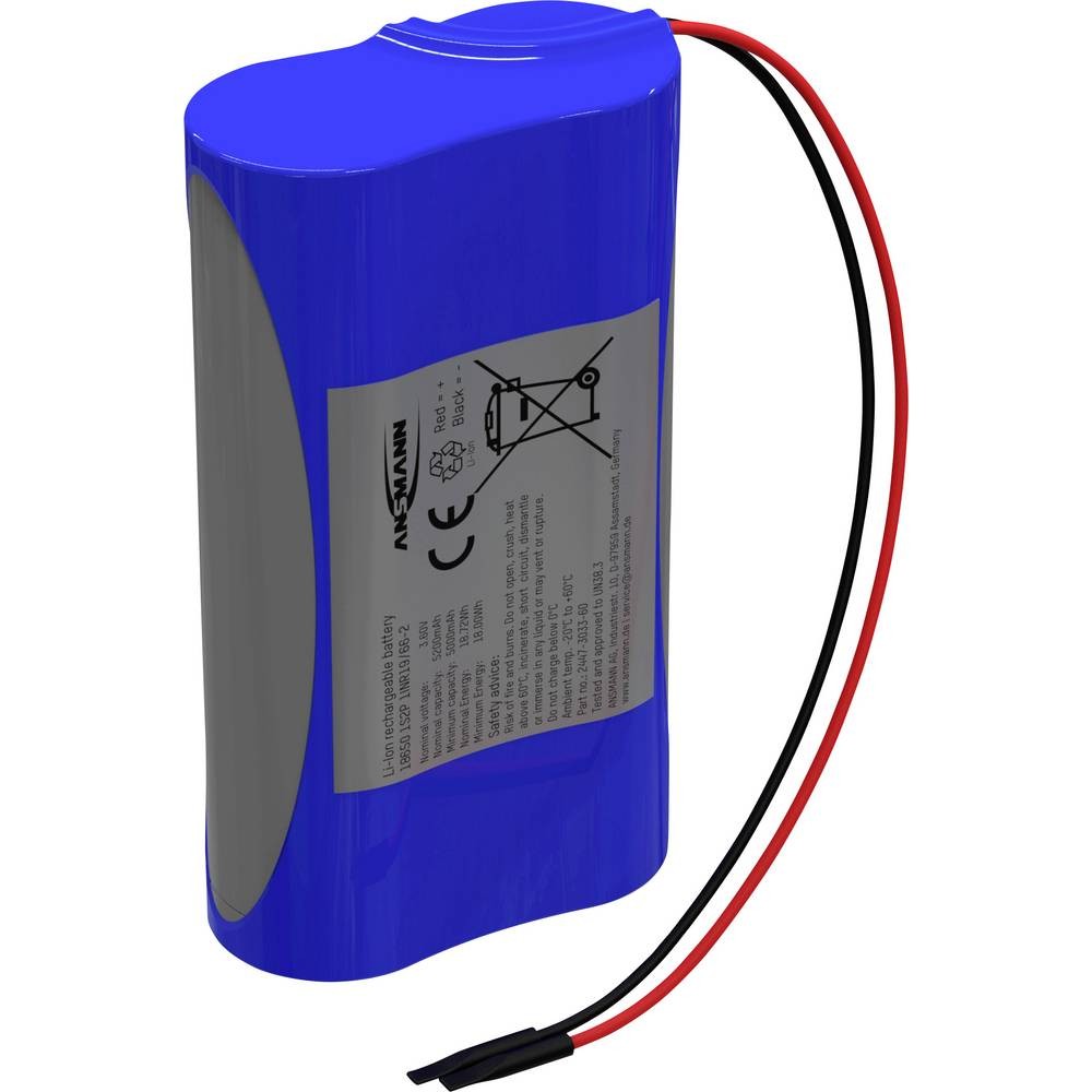Batterie 18650 Li-Ion Ansmann 3.6V 5200mAh haute capacité avec connecteur filaire