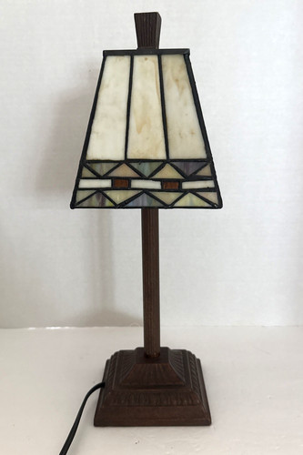 Tiffany Style Mission Slag Stained "Glass" One Socket Roller Switch Lamp Aztec