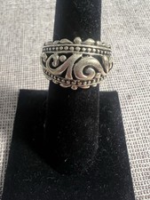 Scroll open work thick domed sterling silver ring band size 7