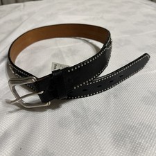 3D Belt Company Western Belt 34 Black Tooled Leather Rhinestone Buckle NWT