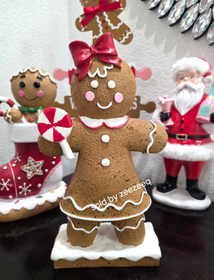 Christmas Gingerbread Girl Peppermint Lollipop Red Bow Figurine Decor 12''